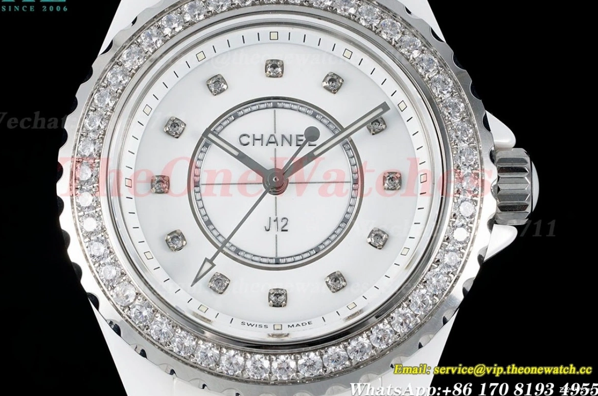 Swiss J12 Cer 33mm Ceramic Dia Dial White Quartz XF Ladies 0514